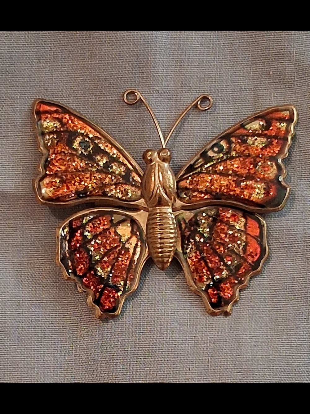 🦋Vintage Goldtone Glitter Enamel Butterfly Brooch by Interpur Taiwan - 1970s🦋